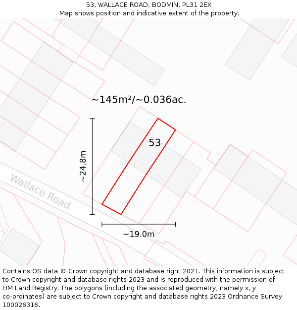 53, WALLACE ROAD, BODMIN, PL31 2EX: Plot and title map