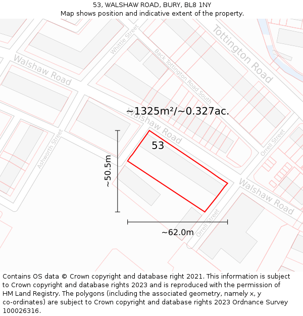 53, WALSHAW ROAD, BURY, BL8 1NY: Plot and title map
