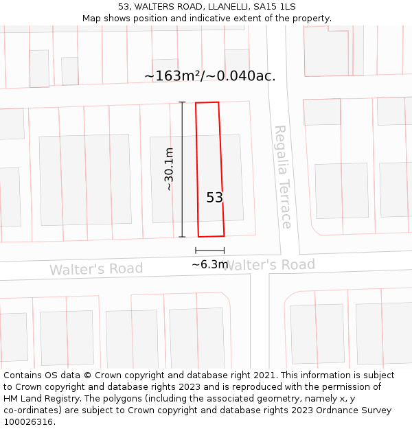 53, WALTERS ROAD, LLANELLI, SA15 1LS: Plot and title map