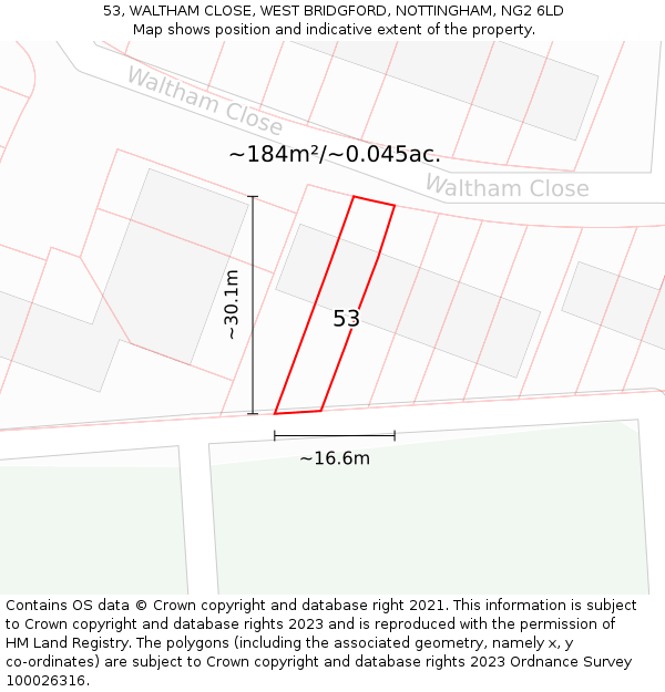 53, WALTHAM CLOSE, WEST BRIDGFORD, NOTTINGHAM, NG2 6LD: Plot and title map