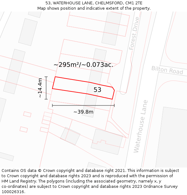 53, WATERHOUSE LANE, CHELMSFORD, CM1 2TE: Plot and title map