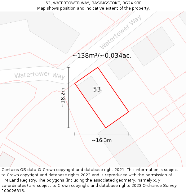 53, WATERTOWER WAY, BASINGSTOKE, RG24 9RF: Plot and title map