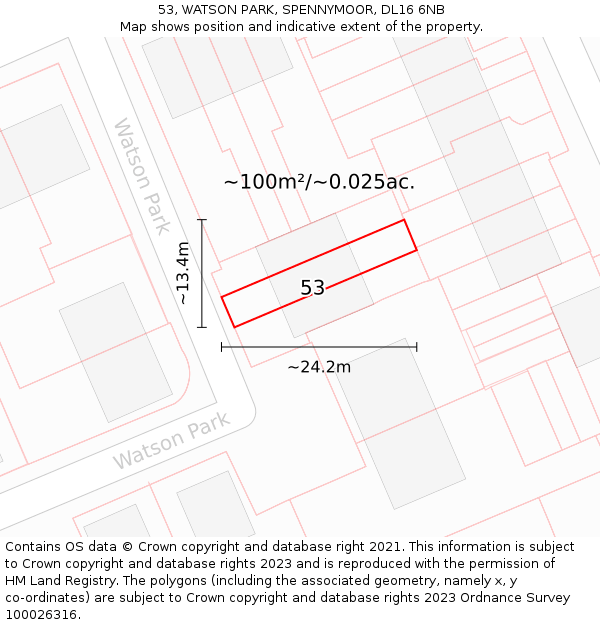 53, WATSON PARK, SPENNYMOOR, DL16 6NB: Plot and title map