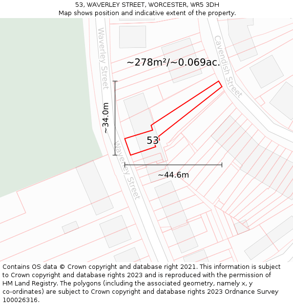 53, WAVERLEY STREET, WORCESTER, WR5 3DH: Plot and title map