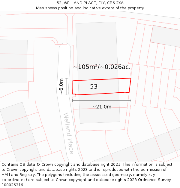 53, WELLAND PLACE, ELY, CB6 2XA: Plot and title map