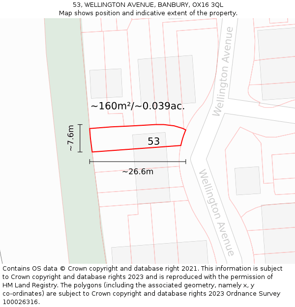 53, WELLINGTON AVENUE, BANBURY, OX16 3QL: Plot and title map