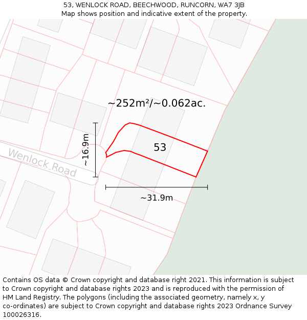 53, WENLOCK ROAD, BEECHWOOD, RUNCORN, WA7 3JB: Plot and title map
