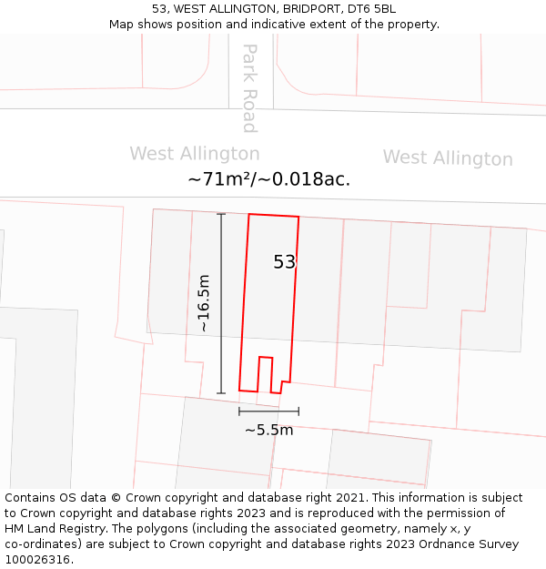 53, WEST ALLINGTON, BRIDPORT, DT6 5BL: Plot and title map