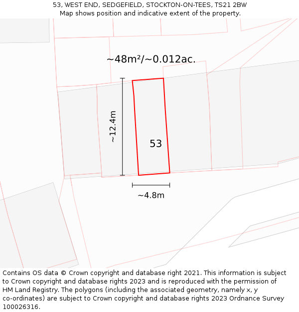 53, WEST END, SEDGEFIELD, STOCKTON-ON-TEES, TS21 2BW: Plot and title map