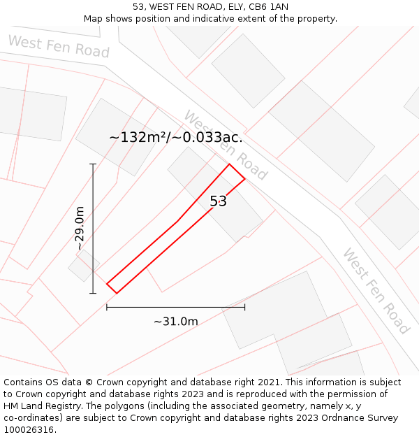 53, WEST FEN ROAD, ELY, CB6 1AN: Plot and title map