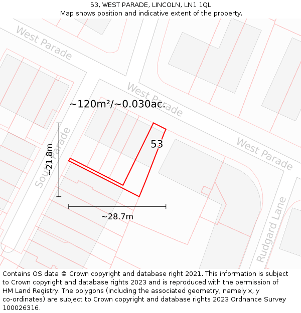 53, WEST PARADE, LINCOLN, LN1 1QL: Plot and title map