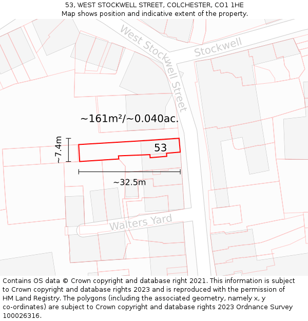 53, WEST STOCKWELL STREET, COLCHESTER, CO1 1HE: Plot and title map