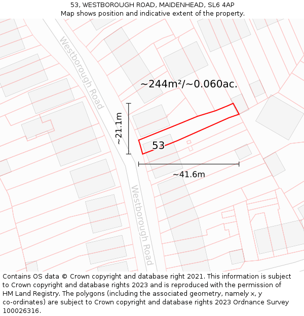 53, WESTBOROUGH ROAD, MAIDENHEAD, SL6 4AP: Plot and title map