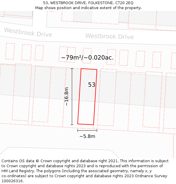 53, WESTBROOK DRIVE, FOLKESTONE, CT20 2EQ: Plot and title map