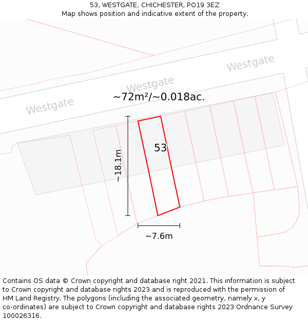 53, WESTGATE, CHICHESTER, PO19 3EZ: Plot and title map