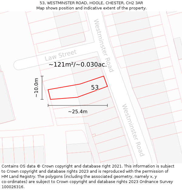 53, WESTMINSTER ROAD, HOOLE, CHESTER, CH2 3AR: Plot and title map
