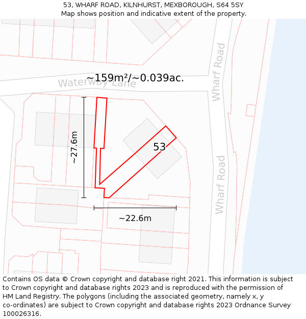 53, WHARF ROAD, KILNHURST, MEXBOROUGH, S64 5SY: Plot and title map