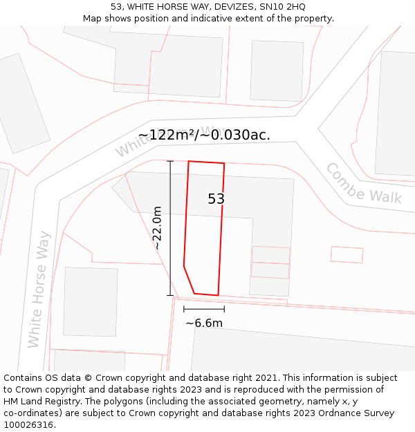 53, WHITE HORSE WAY, DEVIZES, SN10 2HQ: Plot and title map