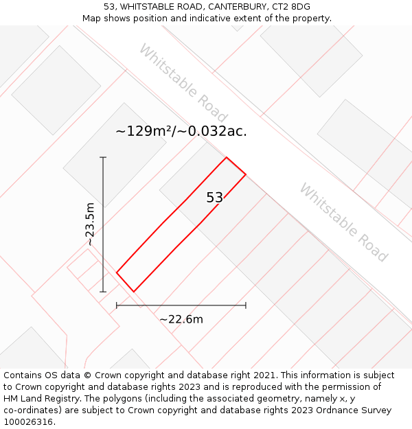 53, WHITSTABLE ROAD, CANTERBURY, CT2 8DG: Plot and title map