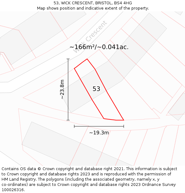 53, WICK CRESCENT, BRISTOL, BS4 4HG: Plot and title map