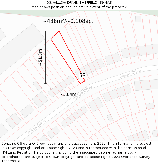 53, WILLOW DRIVE, SHEFFIELD, S9 4AS: Plot and title map