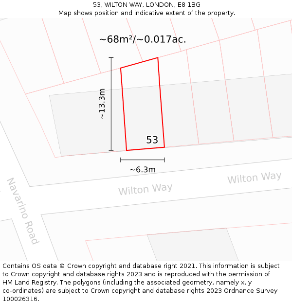 53, WILTON WAY, LONDON, E8 1BG: Plot and title map