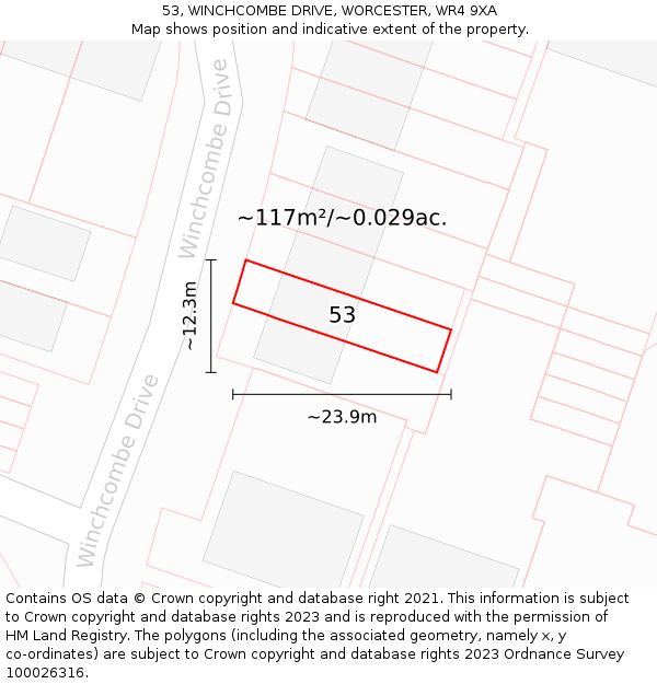 53, WINCHCOMBE DRIVE, WORCESTER, WR4 9XA: Plot and title map