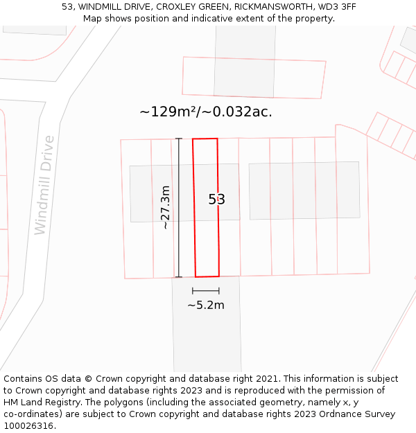 53, WINDMILL DRIVE, CROXLEY GREEN, RICKMANSWORTH, WD3 3FF: Plot and title map