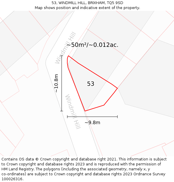 53, WINDMILL HILL, BRIXHAM, TQ5 9SD: Plot and title map