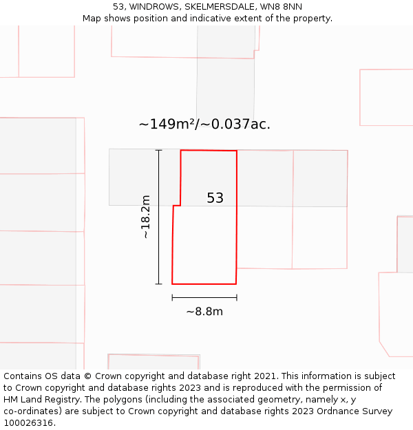 53, WINDROWS, SKELMERSDALE, WN8 8NN: Plot and title map