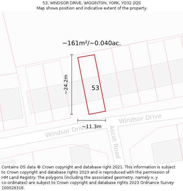 53, WINDSOR DRIVE, WIGGINTON, YORK, YO32 2QS: Plot and title map