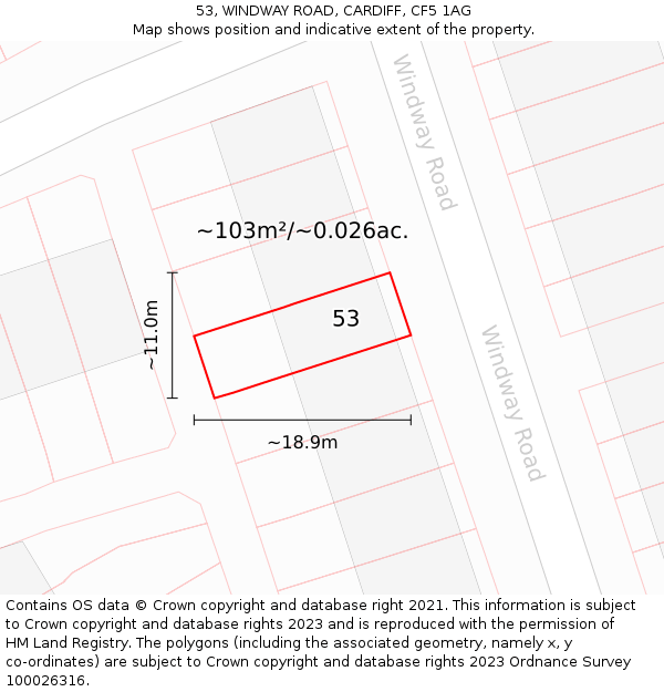 53, WINDWAY ROAD, CARDIFF, CF5 1AG: Plot and title map