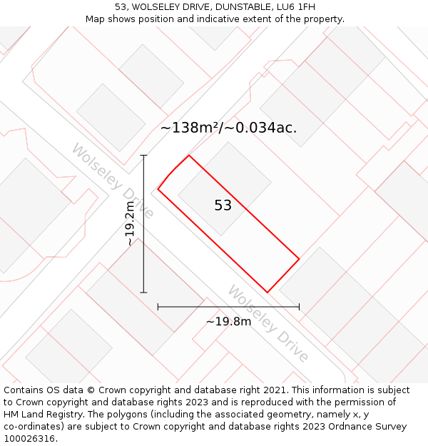 53, WOLSELEY DRIVE, DUNSTABLE, LU6 1FH: Plot and title map