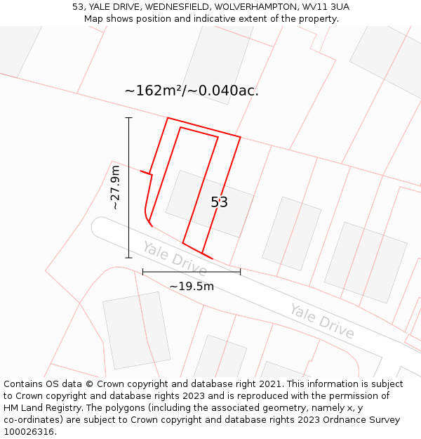 53, YALE DRIVE, WEDNESFIELD, WOLVERHAMPTON, WV11 3UA: Plot and title map