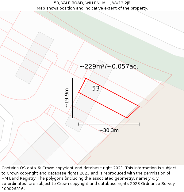 53, YALE ROAD, WILLENHALL, WV13 2JR: Plot and title map