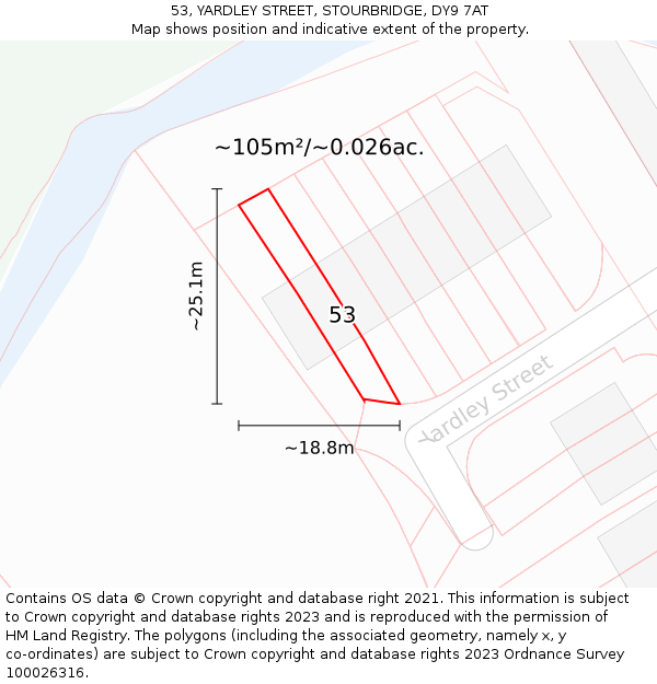 53, YARDLEY STREET, STOURBRIDGE, DY9 7AT: Plot and title map