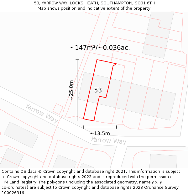 53, YARROW WAY, LOCKS HEATH, SOUTHAMPTON, SO31 6TH: Plot and title map