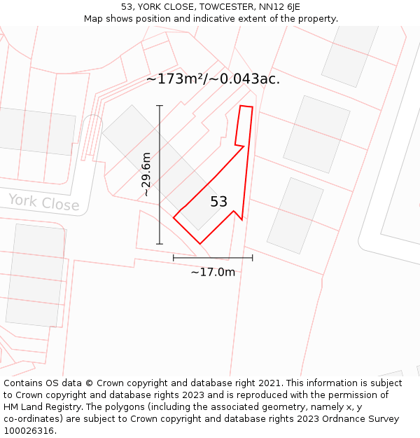 53, YORK CLOSE, TOWCESTER, NN12 6JE: Plot and title map