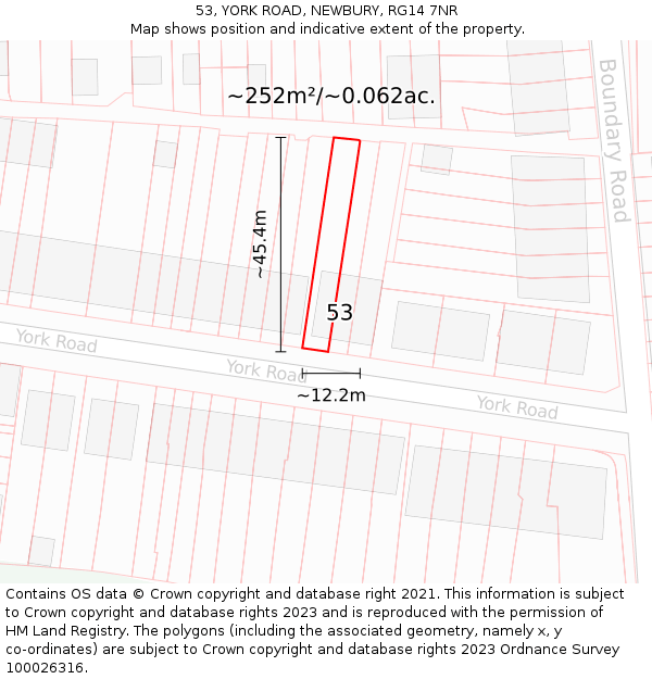 53, YORK ROAD, NEWBURY, RG14 7NR: Plot and title map