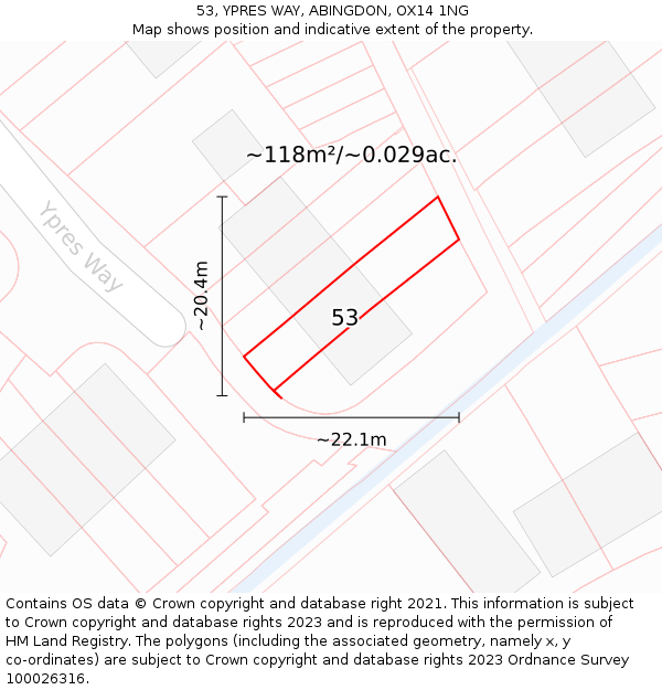53, YPRES WAY, ABINGDON, OX14 1NG: Plot and title map