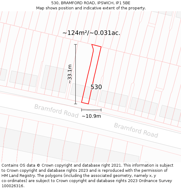 530, BRAMFORD ROAD, IPSWICH, IP1 5BE: Plot and title map