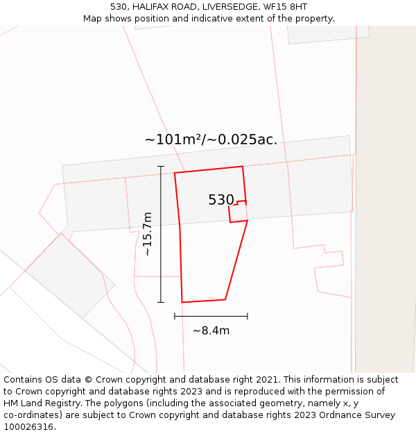 530, HALIFAX ROAD, LIVERSEDGE, WF15 8HT: Plot and title map