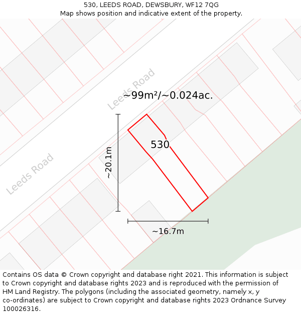 530, LEEDS ROAD, DEWSBURY, WF12 7QG: Plot and title map