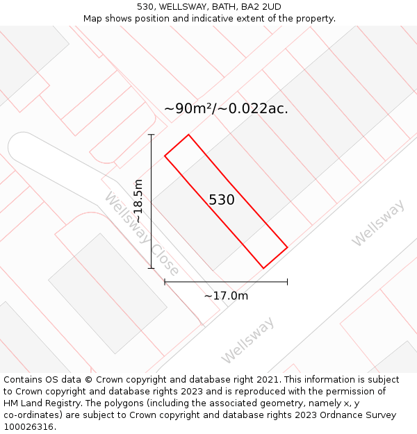 530, WELLSWAY, BATH, BA2 2UD: Plot and title map