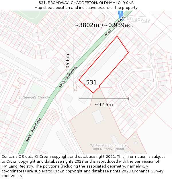 531, BROADWAY, CHADDERTON, OLDHAM, OL9 9NR: Plot and title map