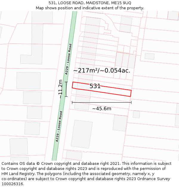 531, LOOSE ROAD, MAIDSTONE, ME15 9UQ: Plot and title map
