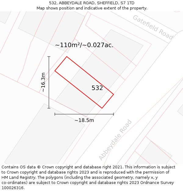 532, ABBEYDALE ROAD, SHEFFIELD, S7 1TD: Plot and title map
