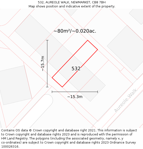 532, AUREOLE WALK, NEWMARKET, CB8 7BH: Plot and title map