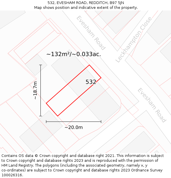 532, EVESHAM ROAD, REDDITCH, B97 5JN: Plot and title map