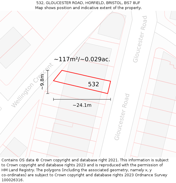 532, GLOUCESTER ROAD, HORFIELD, BRISTOL, BS7 8UF: Plot and title map